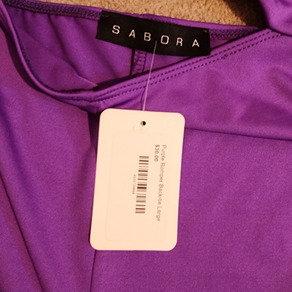 Purple Back Drawstring Romper - Picture 6 of 7